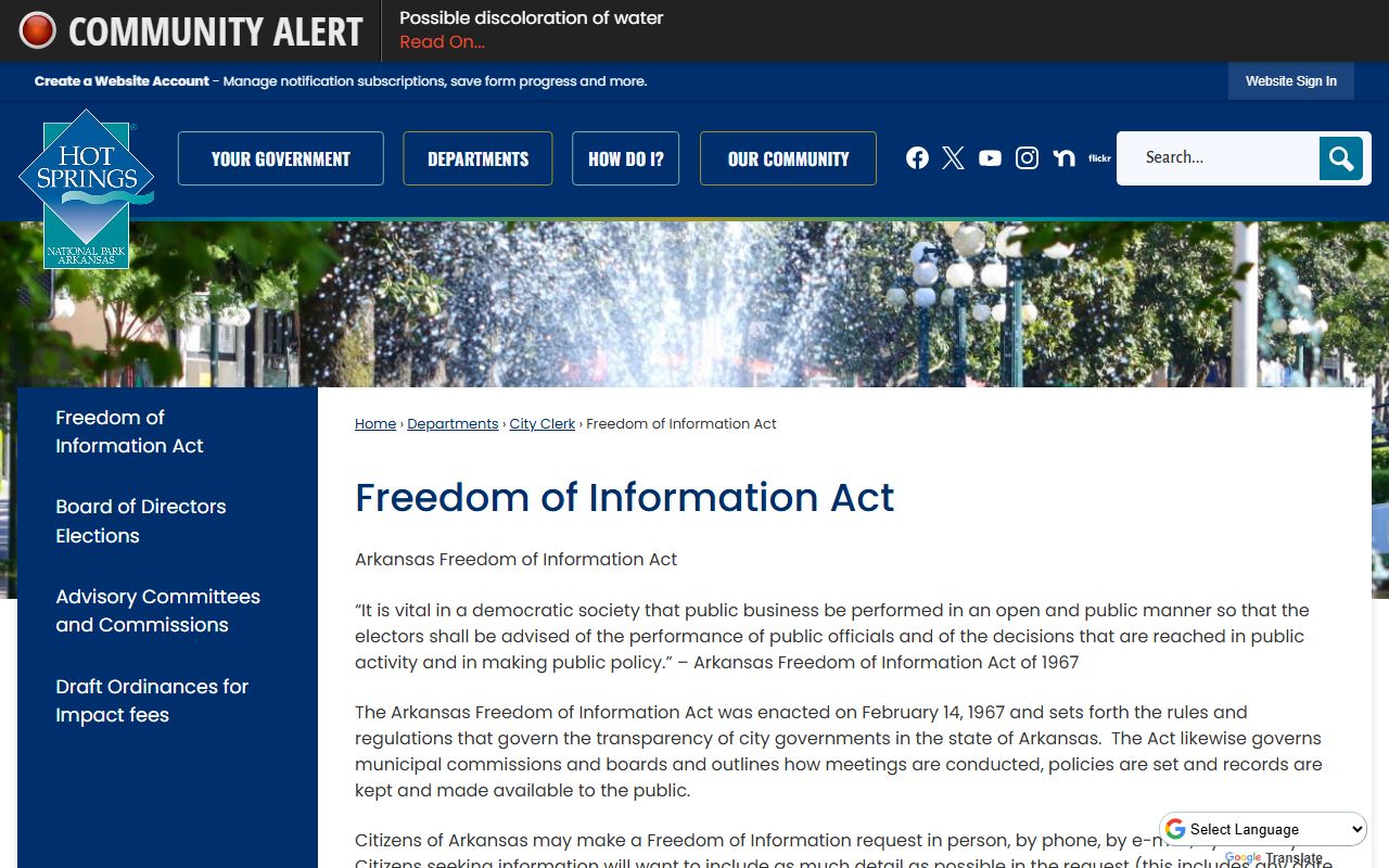 Hot Springs FOIA portal for released inmates records