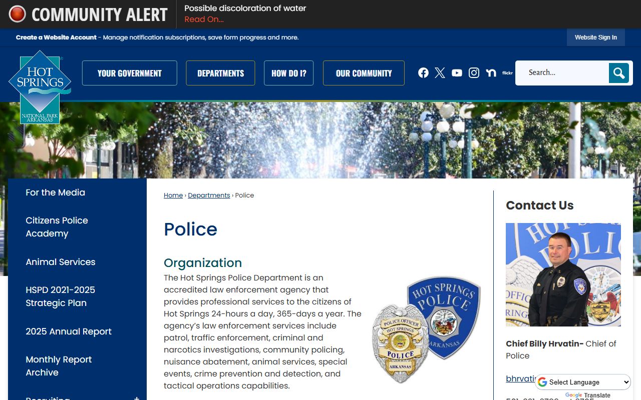 Hot Springs Police Department for released inmates records