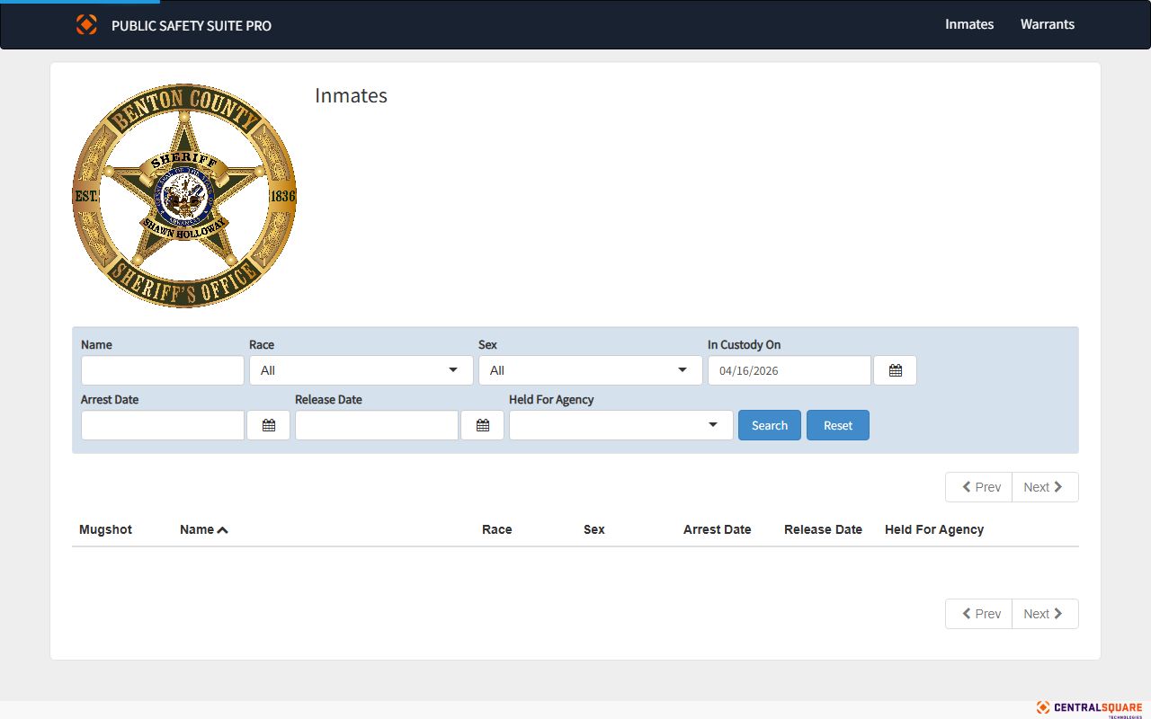 Benton County released inmates roster search page