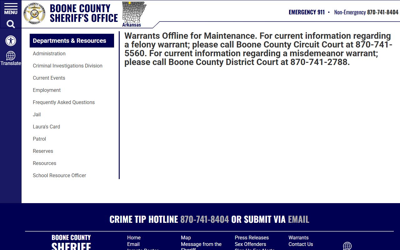 Boone County warrants search released inmates page