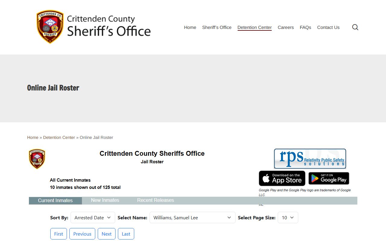 Crittenden County released inmates online jail roster page