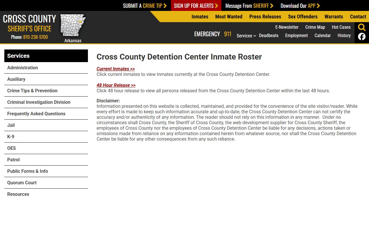 Cross County released inmates online roster page