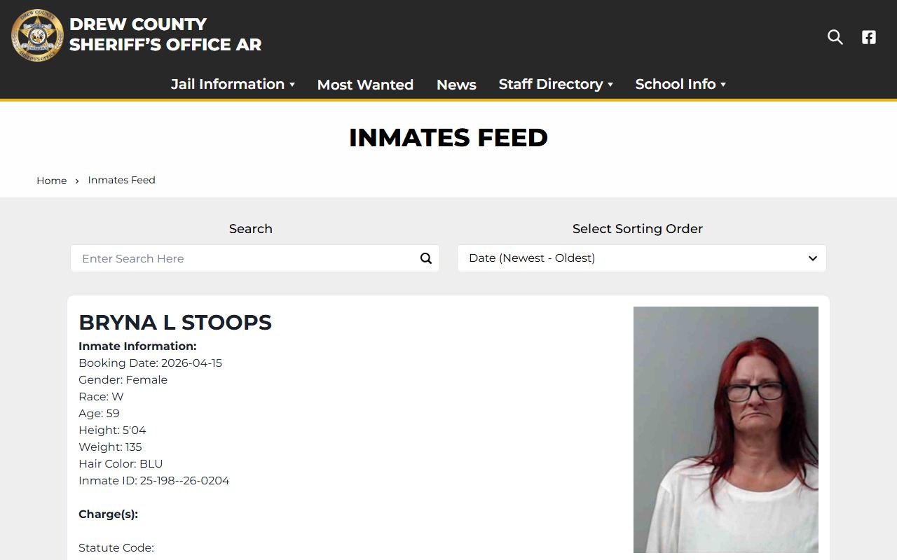 Drew County released inmates roster feed on sheriff site
