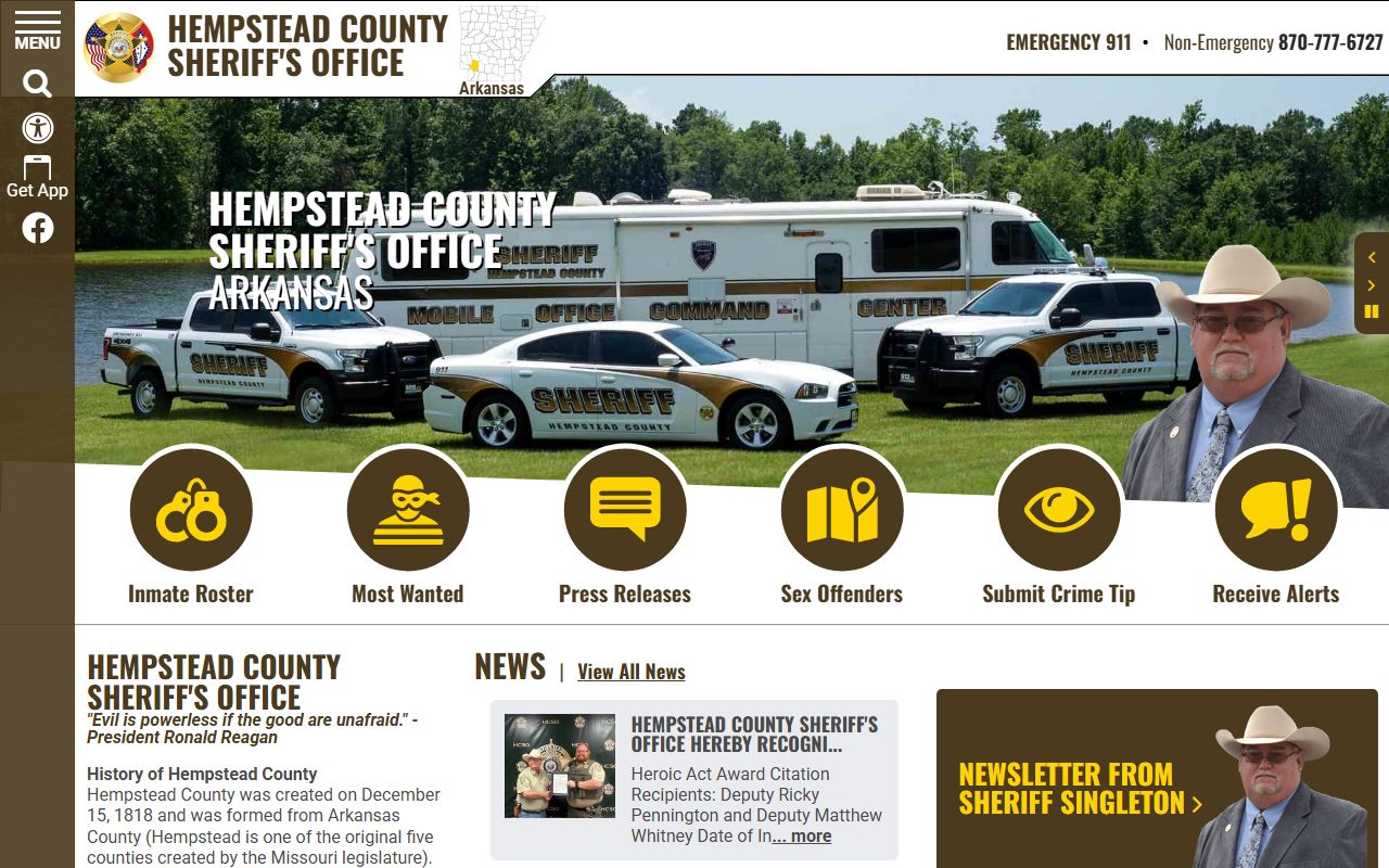 Hempstead County released inmates portal at the Hempstead County Sheriff's Office in Hope