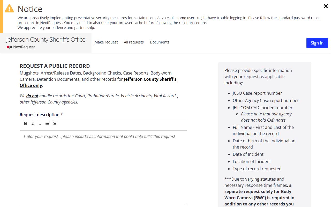 Jefferson County FOIA portal for Pine Bluff released inmates records