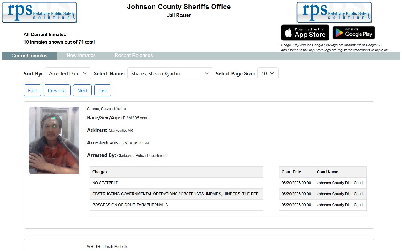 Johnson County released inmates roster MYR2M system