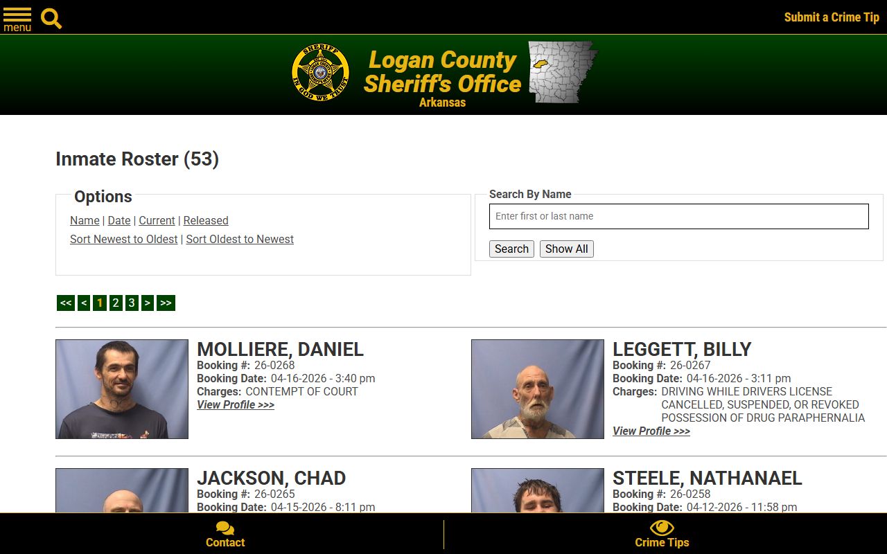 Logan County released inmates roster on the sheriff's site