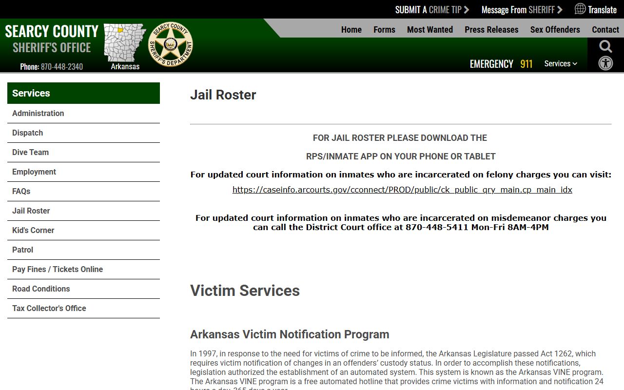 Searcy County released inmates jail roster online