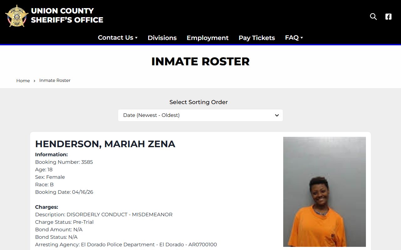 El Dorado released inmates roster through Union County Sheriff's Office